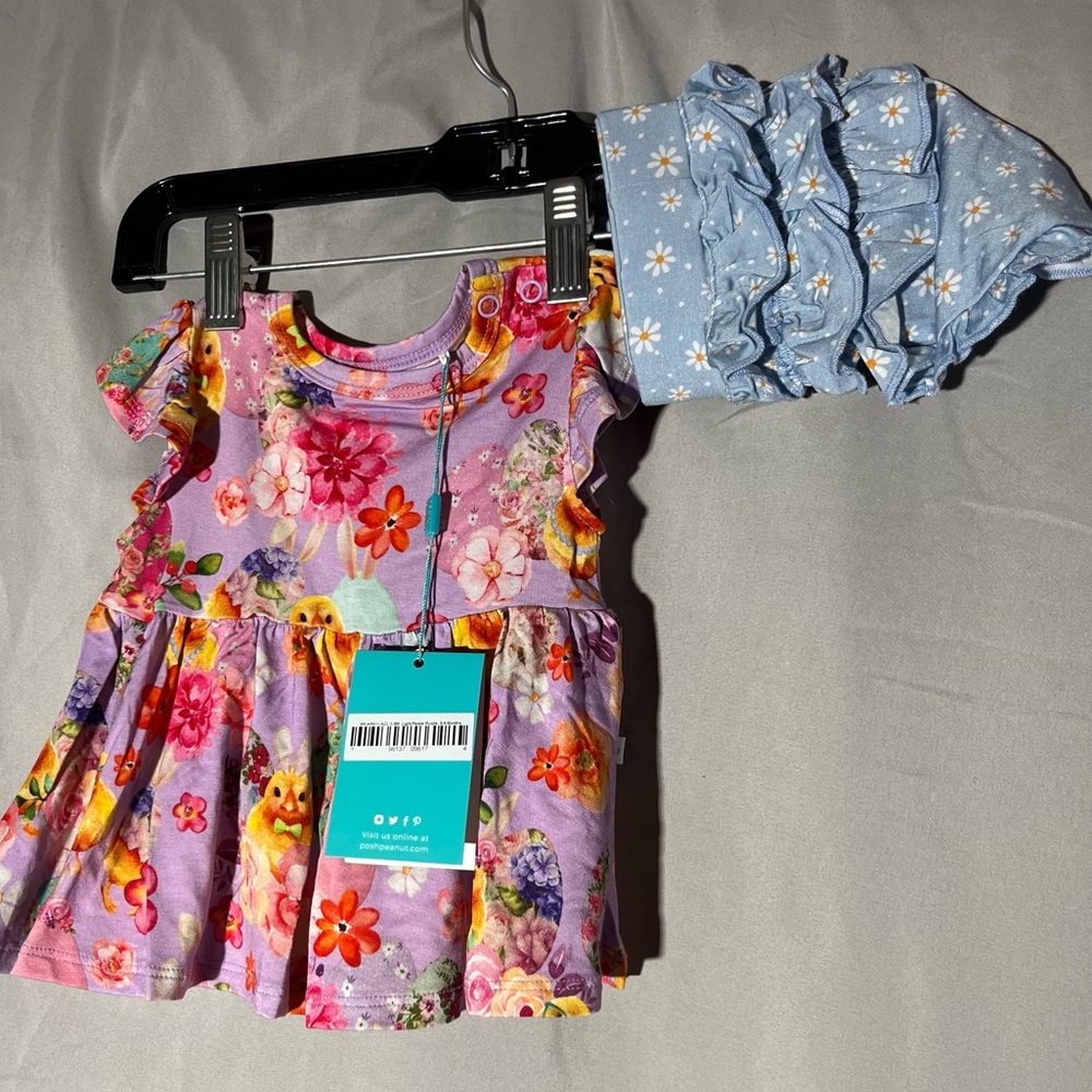 NWT Posh peanut peplum bummie set Azalea Easter print